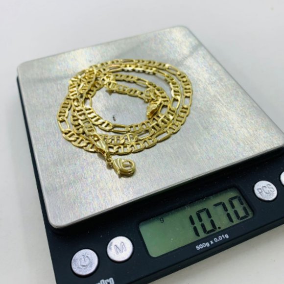 14K Gold F Figaro Mariners Chain Necklace for Mens Womens 24" 4.4mm Cadenas Oro - Picture 6 of 7